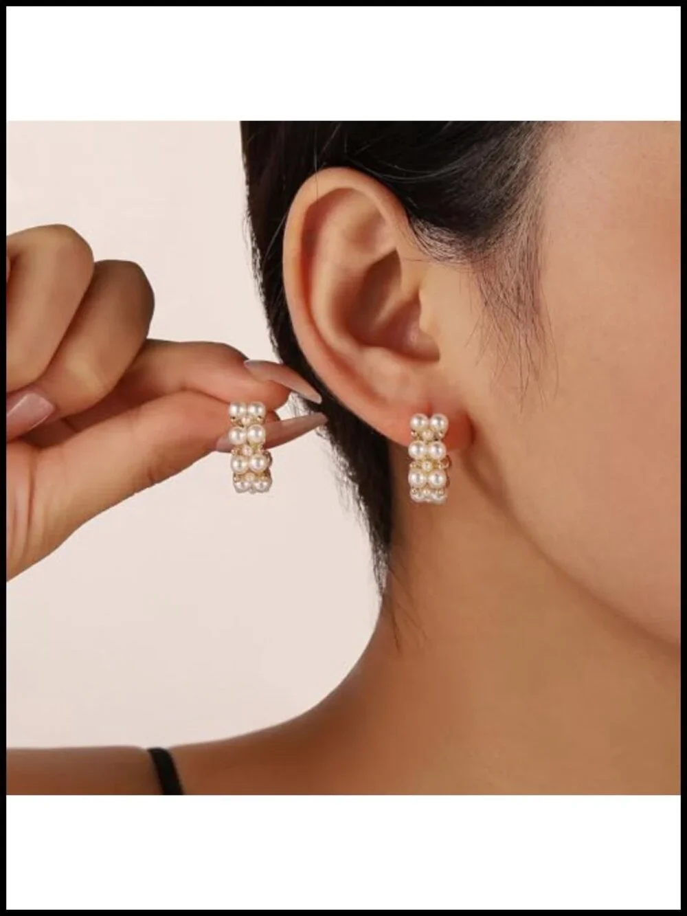 Pearl Hoop Statement Earrings for Women, Hypoallergenic 14K Gold Stainless
